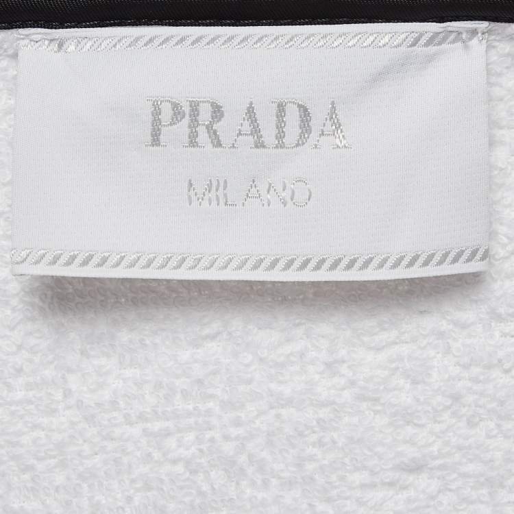 Pre Owned Prada White Terry Enameled Metal Logo Hoodie Jacket XL