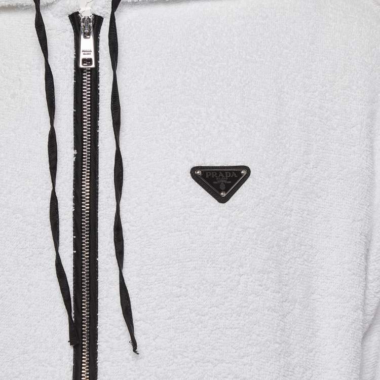 Pre Owned Prada White Terry Enameled Metal Logo Hoodie Jacket XL