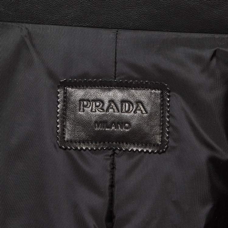 Pre Owned Prada Black Fur & Leather Insulated Biker Zip-Up Jacket XL