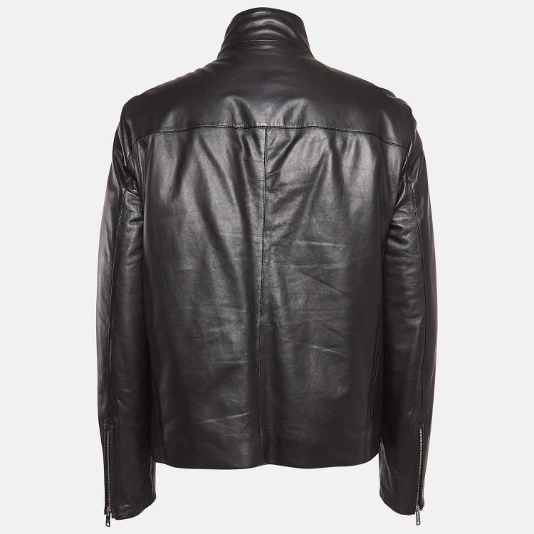 Pre Owned Prada Black Fur & Leather Insulated Biker Zip-Up Jacket XL