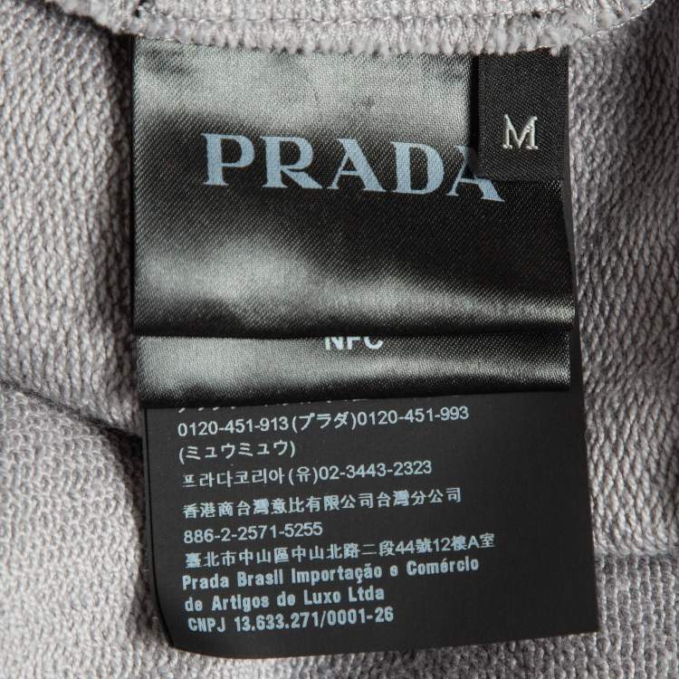 Pre Owned Prada Grey Printed Cotton Knit Hoodie Jacket M