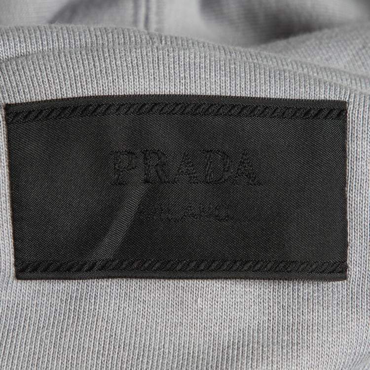 Pre Owned Prada Grey Printed Cotton Knit Hoodie Jacket M