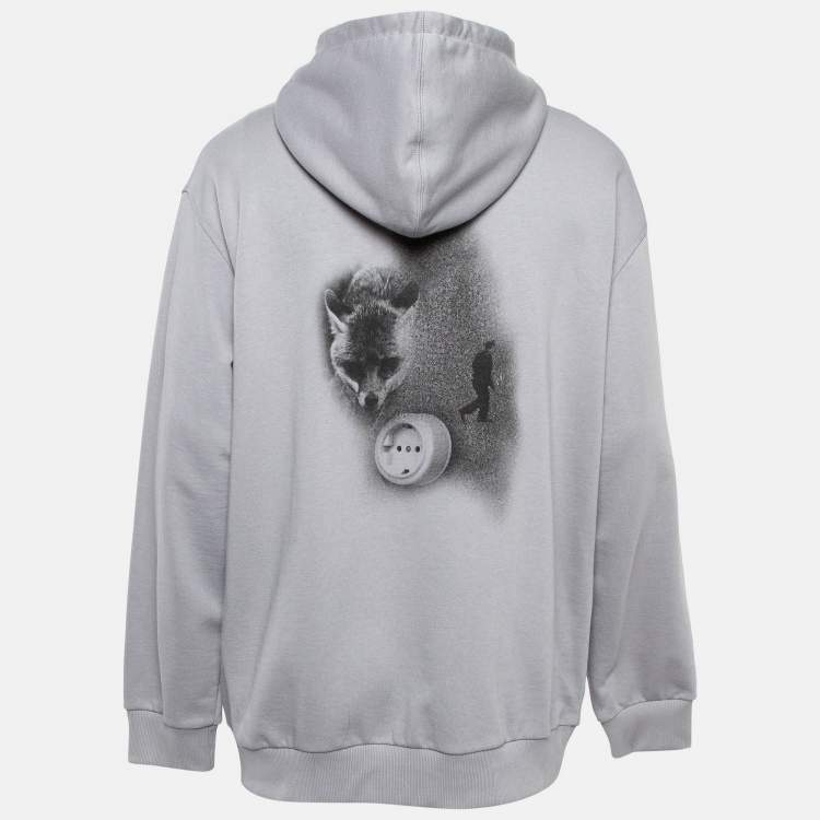 Pre Owned Prada Grey Printed Cotton Knit Hoodie Jacket M