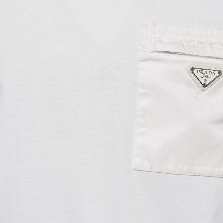 مملوكة مسبقًا Prada White Triangle Logo Pocket Detail Cotton T-Shirt XL