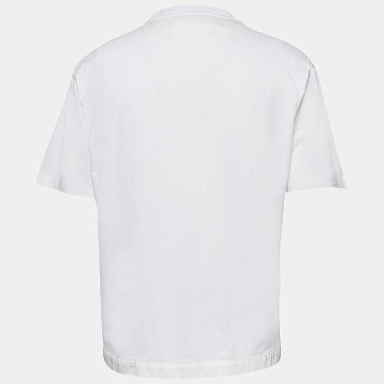 مملوكة مسبقًا Prada White Triangle Logo Pocket Detail Cotton T-Shirt XL