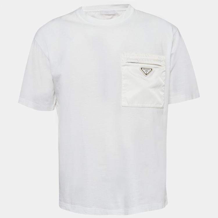مملوكة مسبقًا Prada White Triangle Logo Pocket Detail Cotton T-Shirt XL