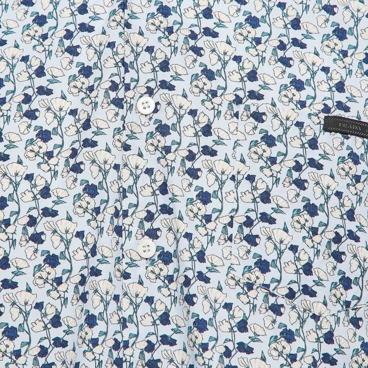 مملوكة مسبقًا Prada Blue Floral Print Cotton Short Sleeve Shirt L