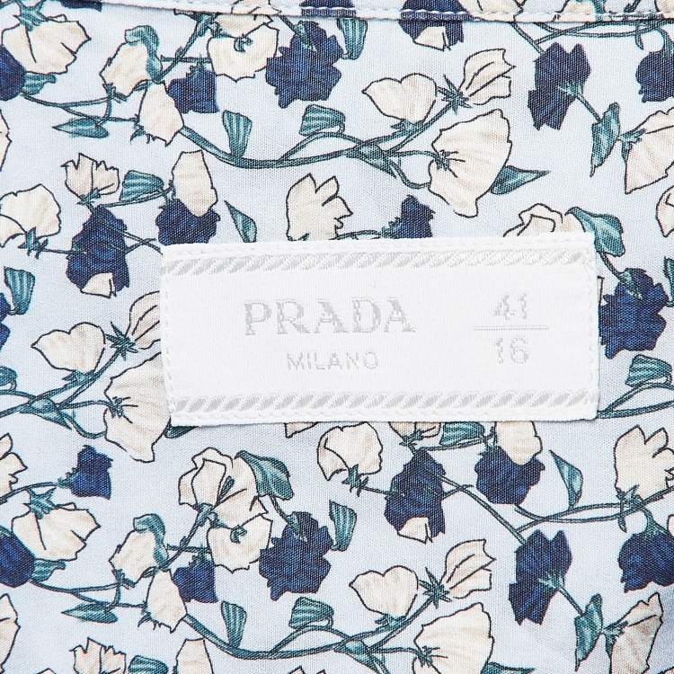 مملوكة مسبقًا Prada Blue Floral Print Cotton Short Sleeve Shirt L