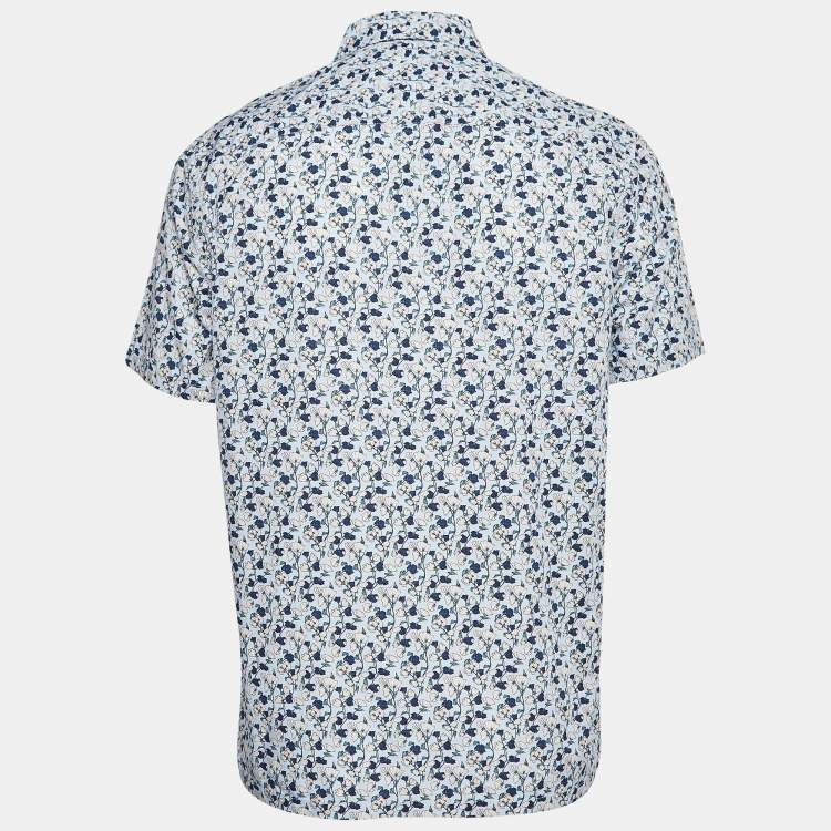 مملوكة مسبقًا Prada Blue Floral Print Cotton Short Sleeve Shirt L