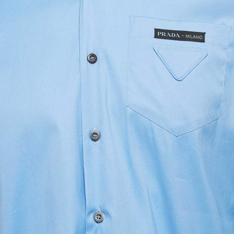 مملوكة مسبقًا Prada Blue Stretch Cotton Long Sleeve Shirt S
