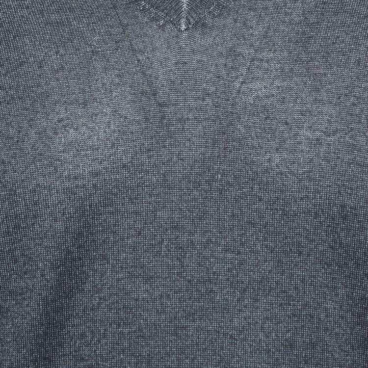 Pre Owned Prada Grey Wool Blend Knit V-Neck Sweater L