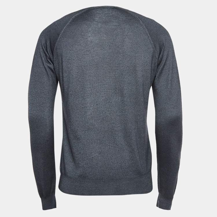 Pre Owned Prada Grey Wool Blend Knit V-Neck Sweater L