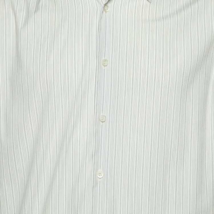 Pre Owned Prada White Striped Cotton Long Sleeve Shirt M
