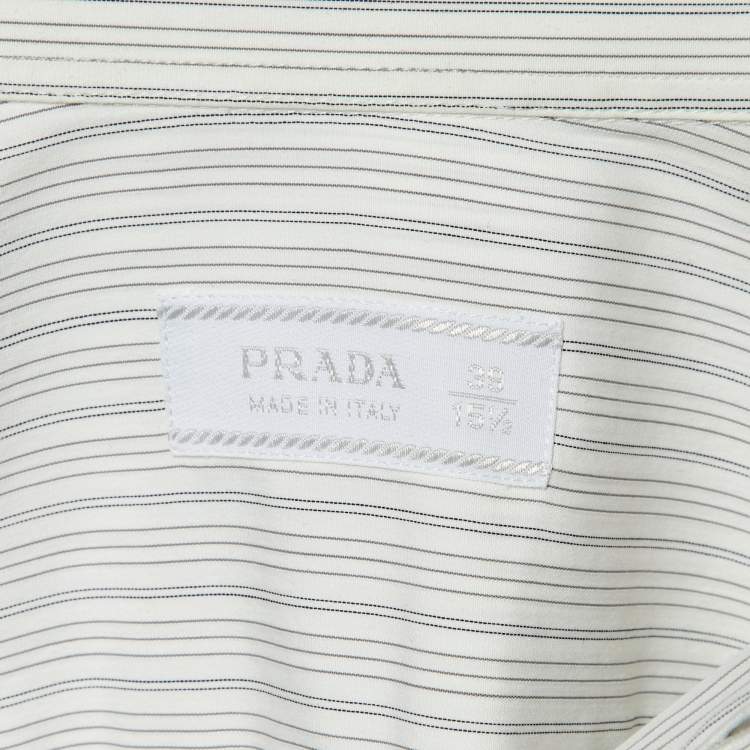 Pre Owned Prada White Striped Cotton Long Sleeve Shirt M