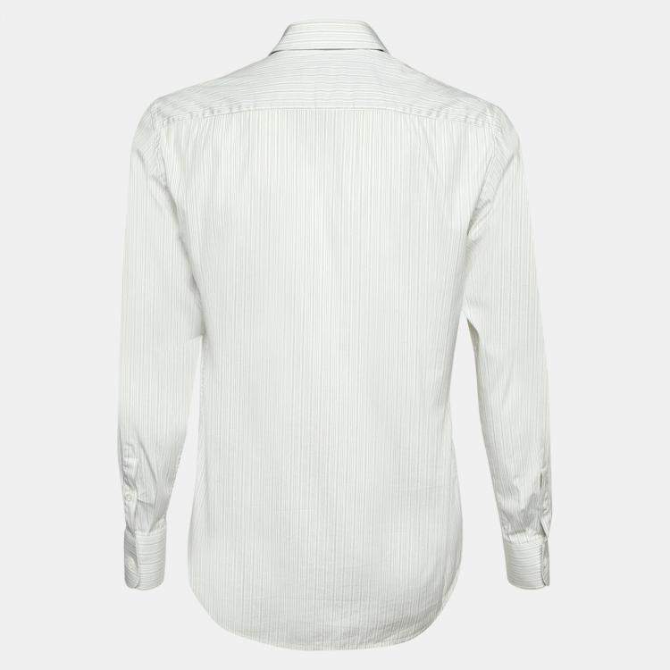 Pre Owned Prada White Striped Cotton Long Sleeve Shirt M