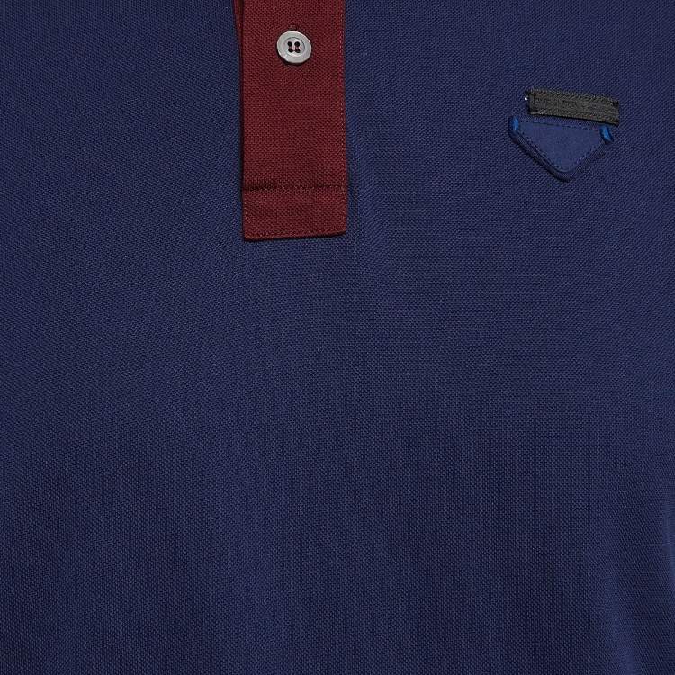 Pre Owned Prada Navy Blue Pique Cotton Polo T-Shirt M