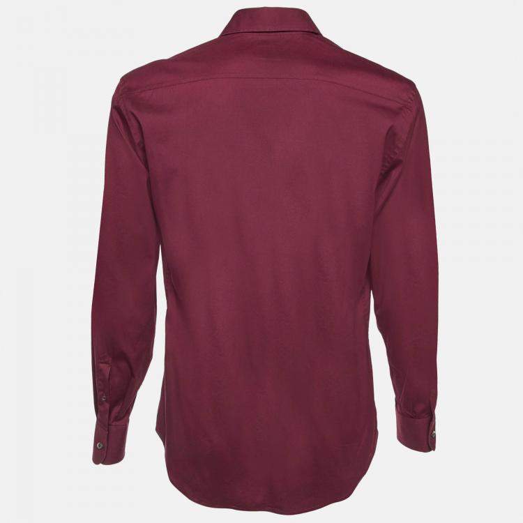 Pre Owned Prada Burgundy Stretch Cotton Long Sleeve Shirt M