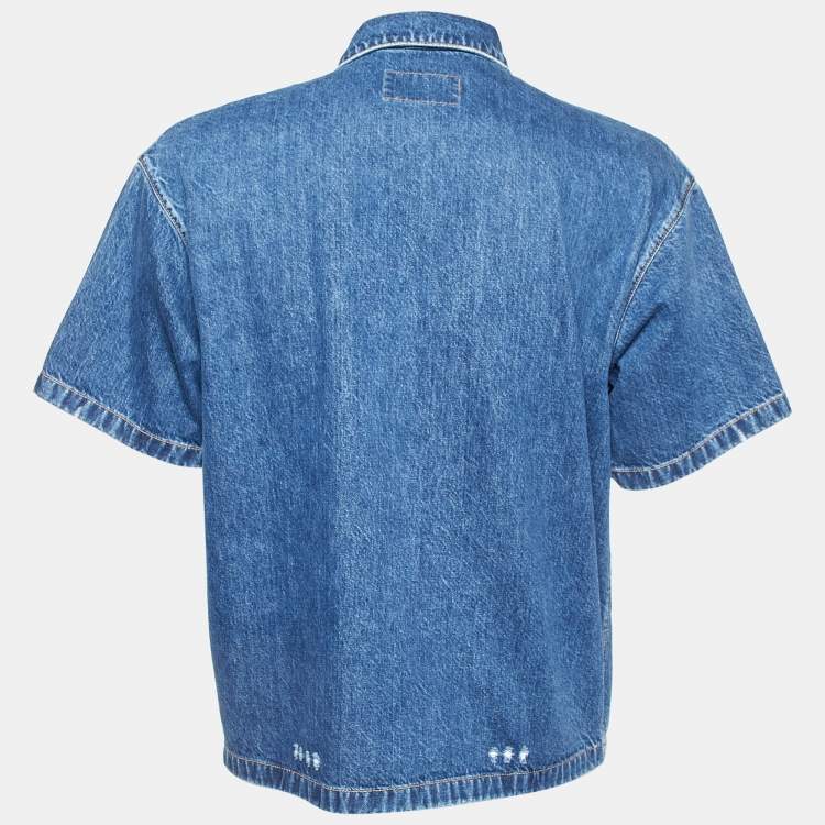 Pre Owned Prada Blue Denim Boxy Fit Short Sleeve Shirt S