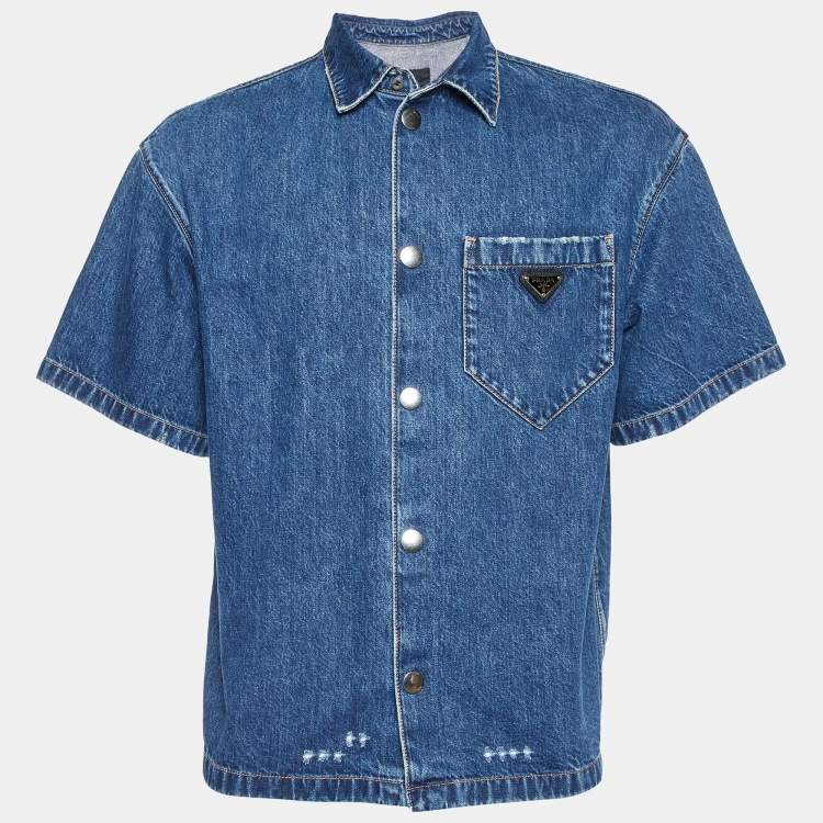 Pre Owned Prada Blue Denim Boxy Fit Short Sleeve Shirt S