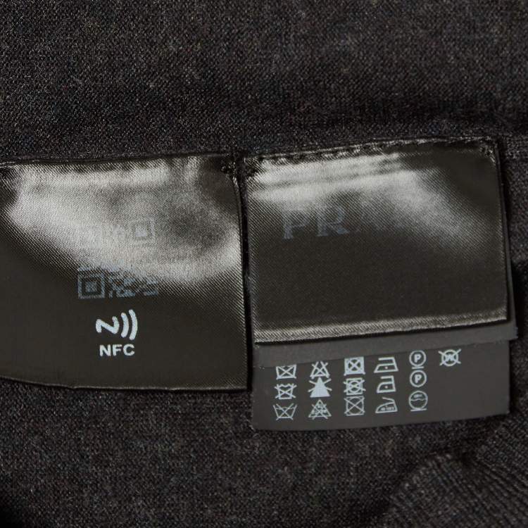 Pre Owned Prada Grey Wool Knit Buttoned Cardigan L