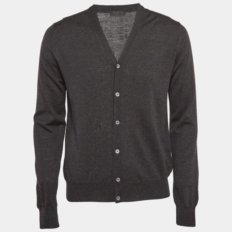Pre Owned Prada Grey Wool Knit Buttoned Cardigan L