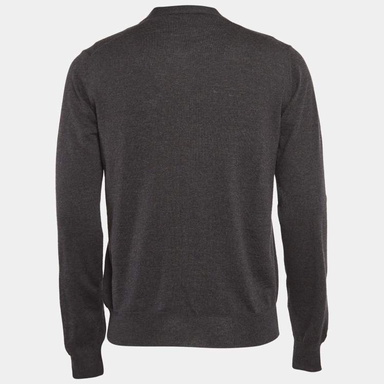 Pre Owned Prada Grey Wool Knit Buttoned Cardigan L