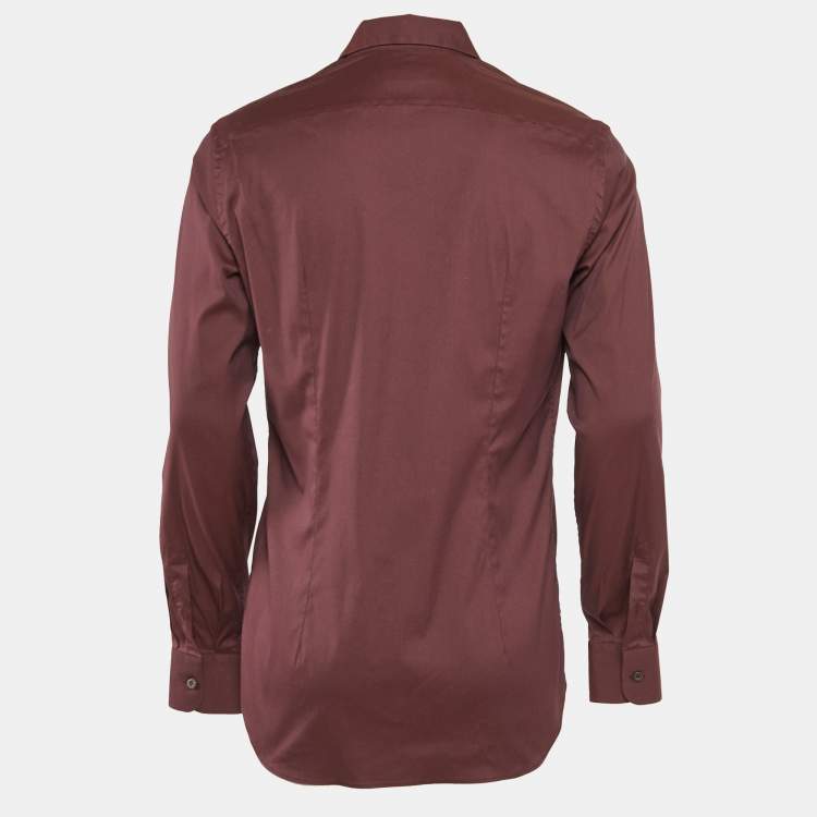 Pre Owned Prada Burgundy Cotton Button Front Shirt L