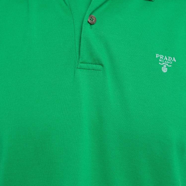 Pre Owned Prada Green Logo Embroidered Cotton Pique Polo T-Shirt L