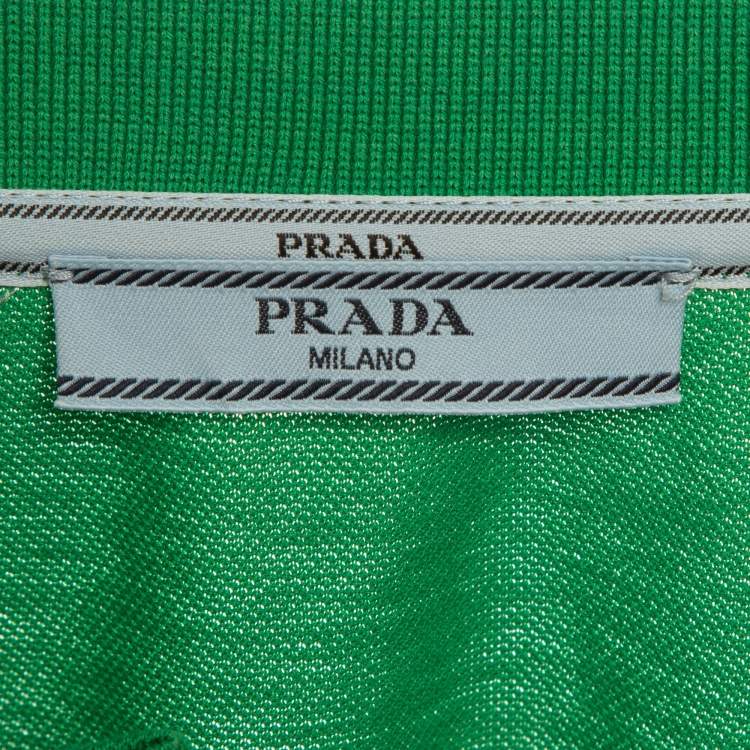 Pre Owned Prada Green Logo Embroidered Cotton Pique Polo T-Shirt L