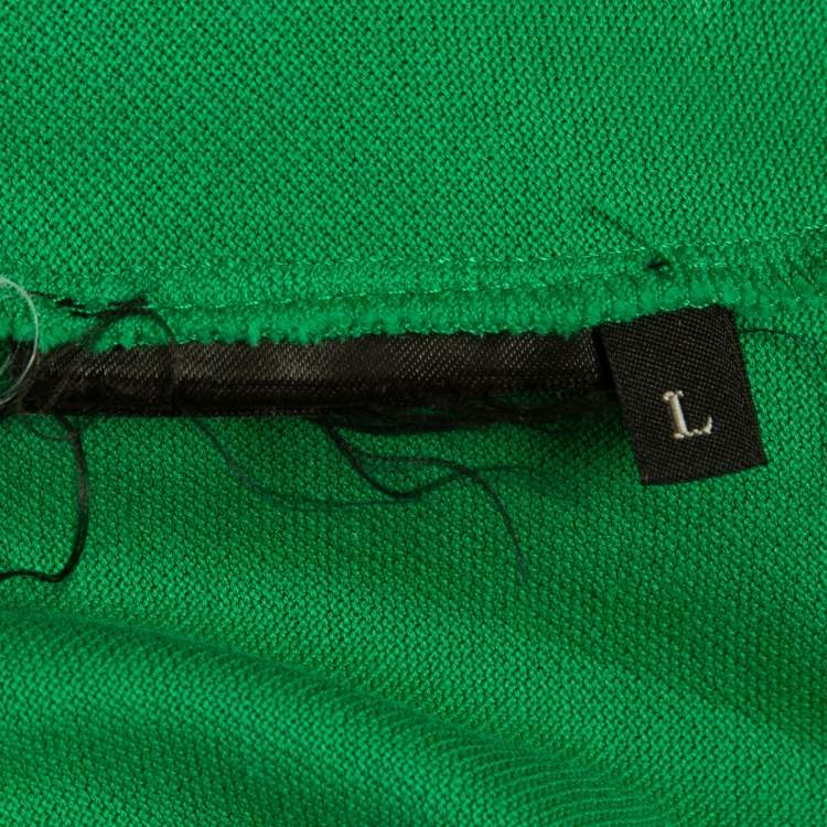 Pre Owned Prada Green Logo Embroidered Cotton Pique Polo T-Shirt L