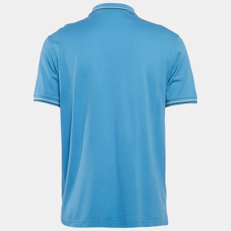 Pre Owned Prada Blue Logo Embroidered Cotton Pique Polo T-Shirt L