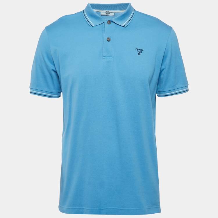 Pre Owned Prada Blue Logo Embroidered Cotton Pique Polo T-Shirt L