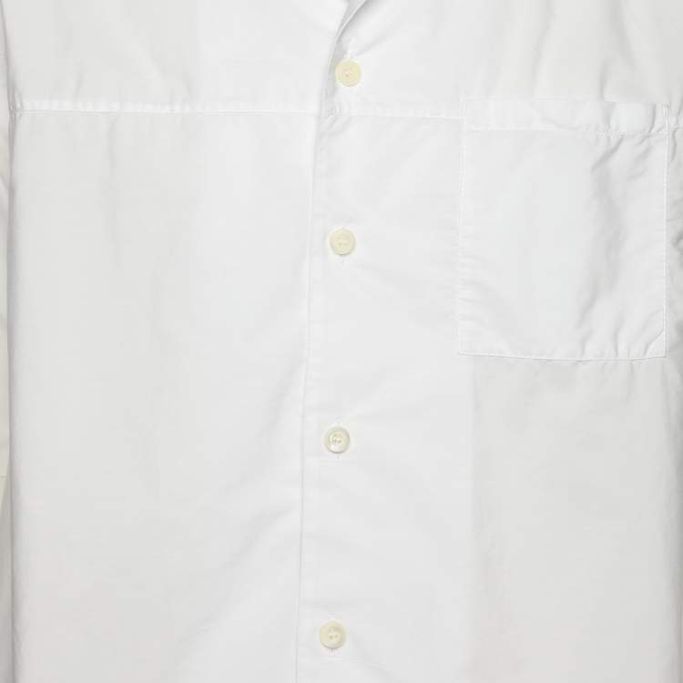 Pre Owned Prada White Cotton Contrast Striped Bottom Button Front Shirt M