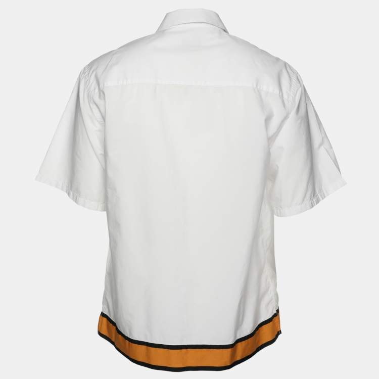 Pre Owned Prada White Cotton Contrast Striped Bottom Button Front Shirt M