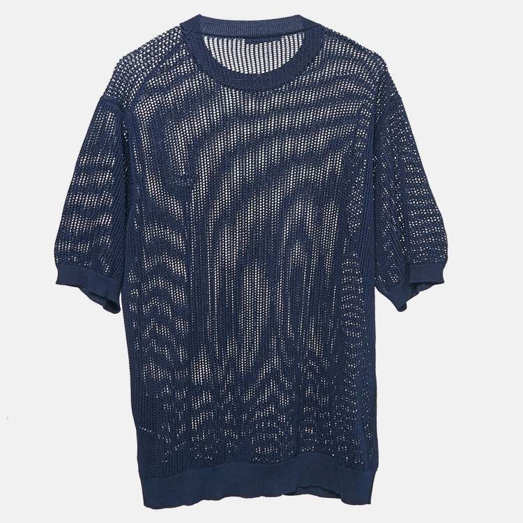 Pre Owned Prada Black Navy Blue Pinhole Patterned Knit Jumper S