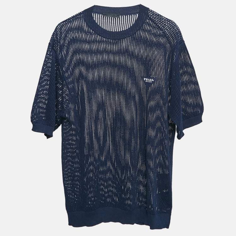 Pre Owned Prada Black Navy Blue Pinhole Patterned Knit Jumper S