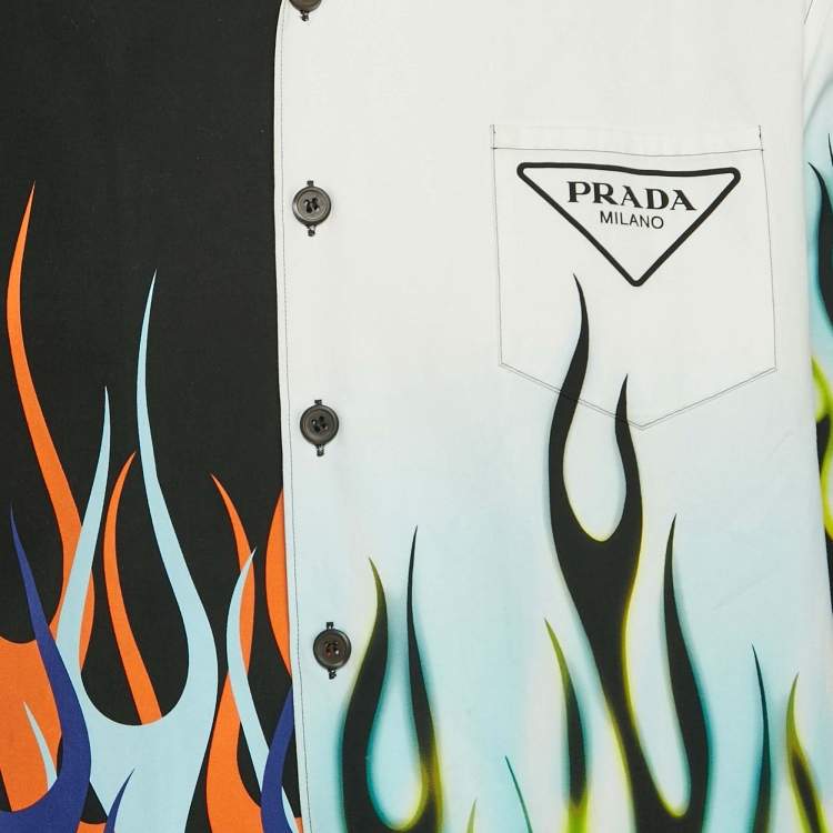 Pre Owned Prada Black/White Printed Cotton Double Match Shirt M