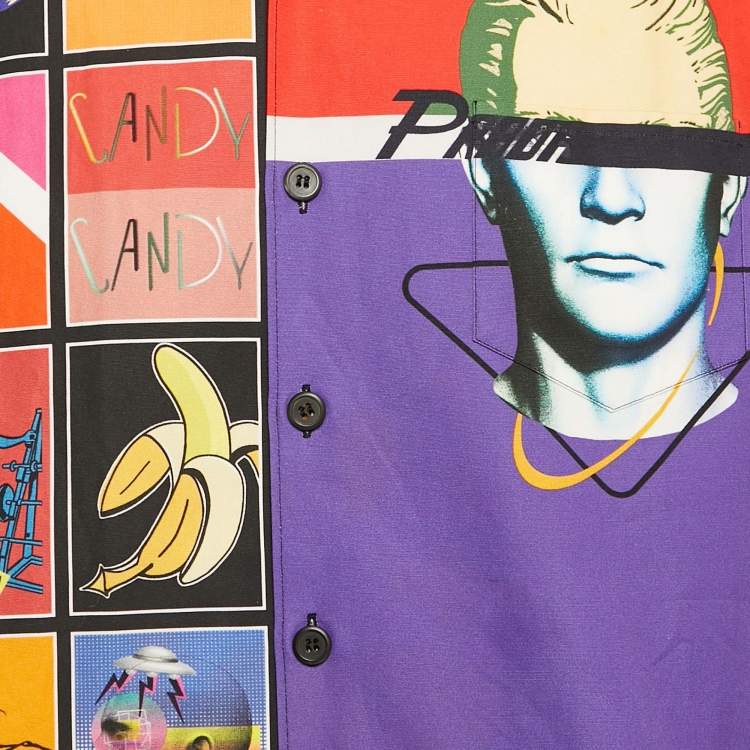 Pre Owned Prada Multicolor Printed Cotton Double Match Bowling Shirt M