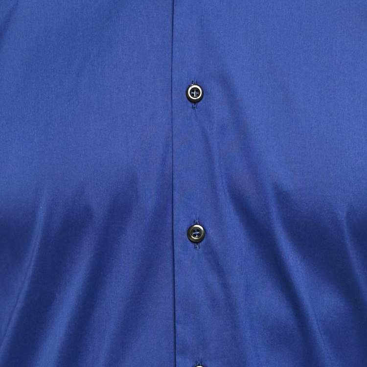 Pre Owned Prada Navy Blue Stretch Poplin Button Front Shirt XL