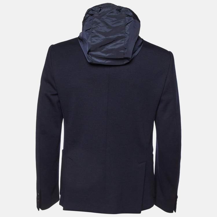 Pre Owned Prada Navy Blue Wool Knit Detachable Hood Jacket XL