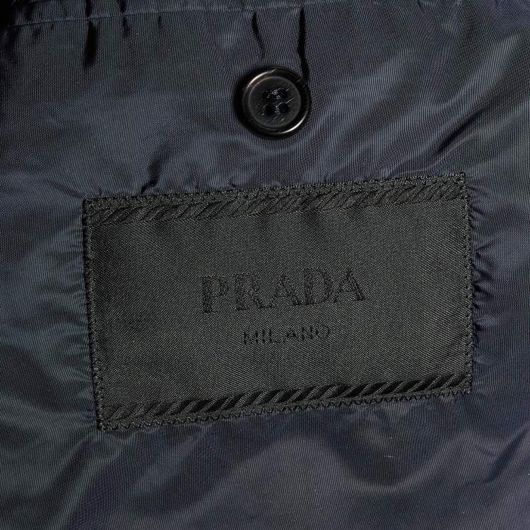 Pre Owned Prada Navy Blue Wool Knit Detachable Hood Jacket XL