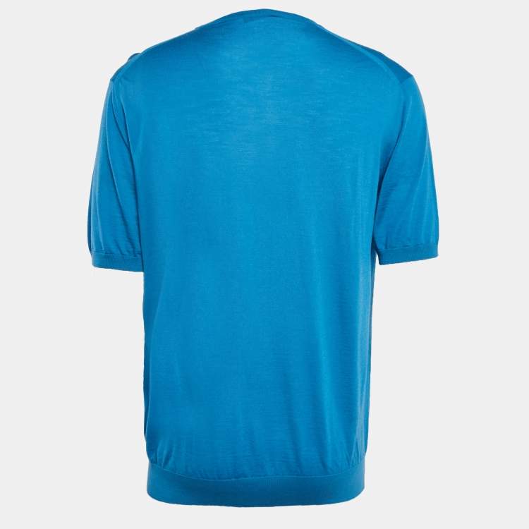 Pre Owned Prada Blue Wool Knit Crew Neck T-Shirt XXL