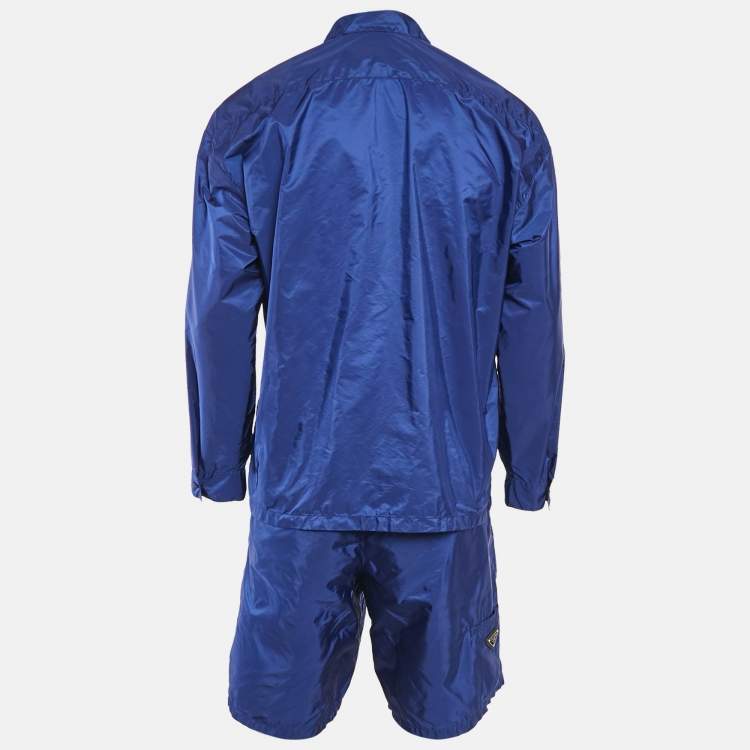 Pre Owned Prada Blue Logo Triangle Re-Nylon Shirt and Shorts Set M