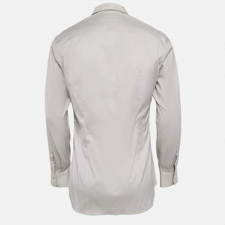 Pre Owned Prada Grey Stretch Cotton Button Front Shirt M