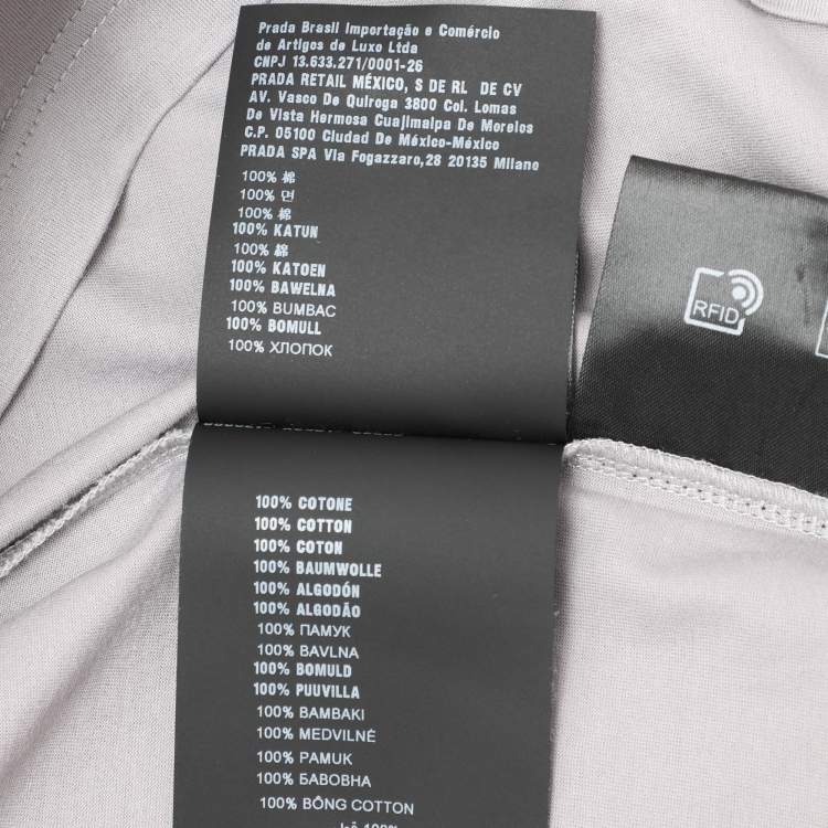 Pre Owned Prada Grey Cotton Logo Embroidered T-Shirt S