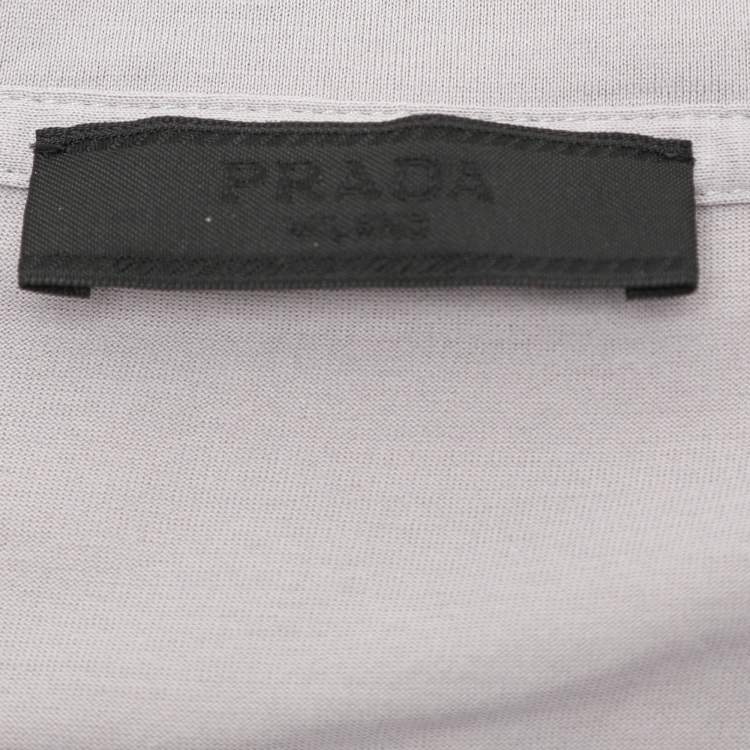 Pre Owned Prada Grey Cotton Logo Embroidered T-Shirt S