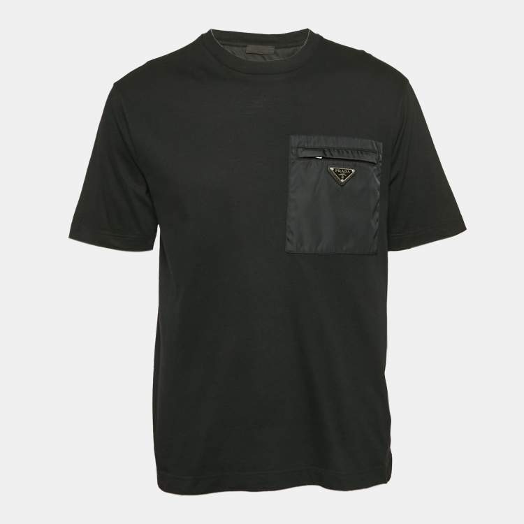 Pre Owned Prada Black Jersey and Re-Nylon Pocket Detail T-Shirt L