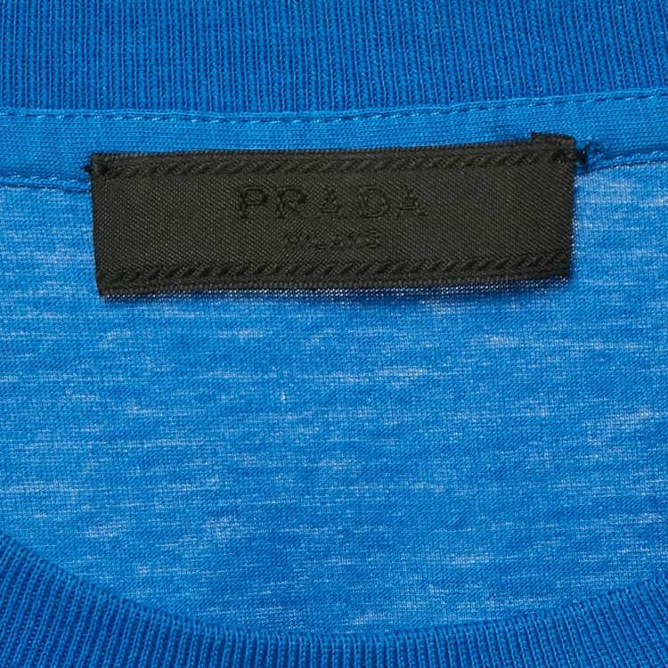 Pre Owned Prada Blue Triangle Applique Jersey Crew Neck T-Shirt XL