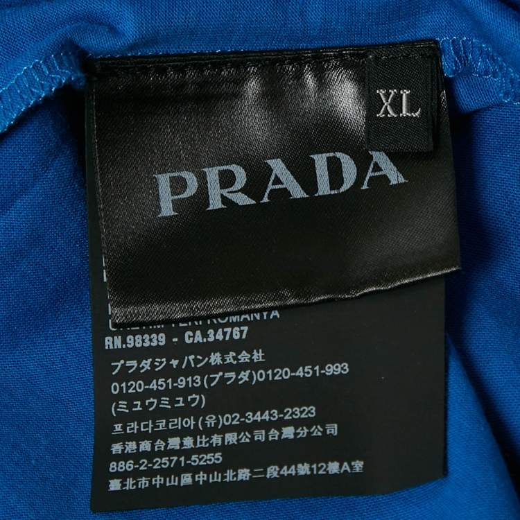 Pre Owned Prada Blue Triangle Applique Jersey Crew Neck T-Shirt XL