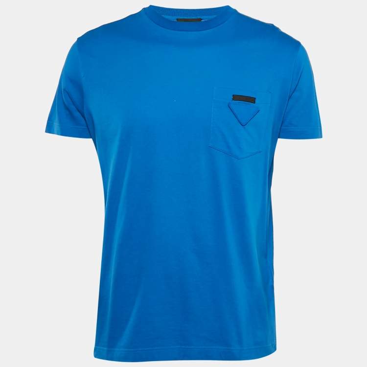 Pre Owned Prada Blue Triangle Applique Jersey Crew Neck T-Shirt XL